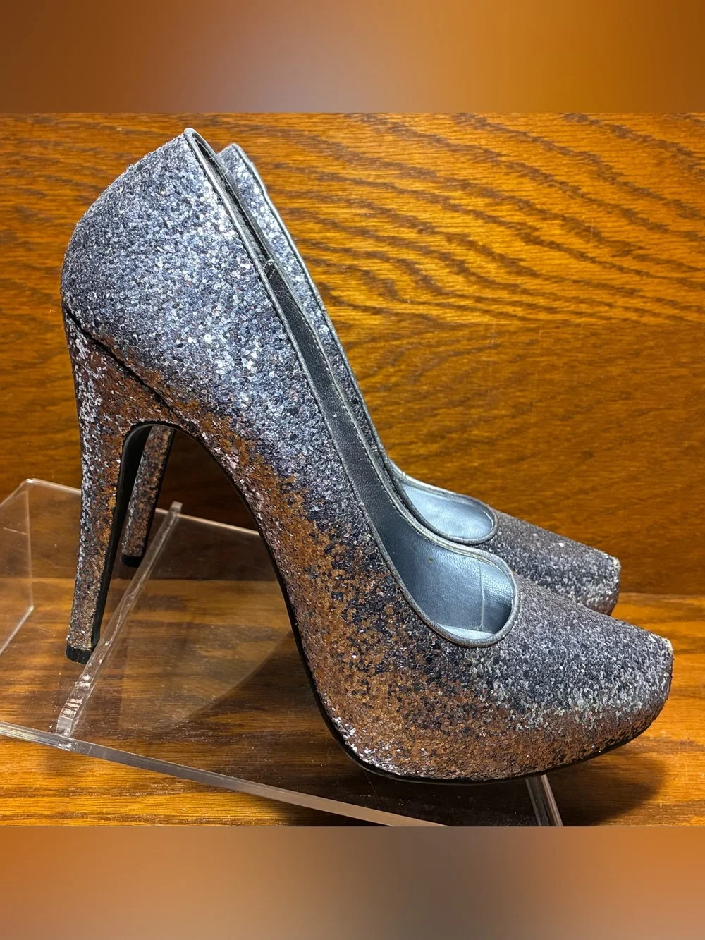 Michael Silver Glitter Platform Pumps Size 8.5